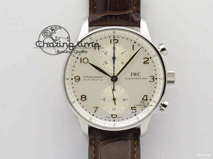 MIROTIME 1219 ModernLook Portuguese IW371445 ZF 1:1 Best Edition SS White Dial Gold Markers On Brown Leather Strap A79350 V 7269